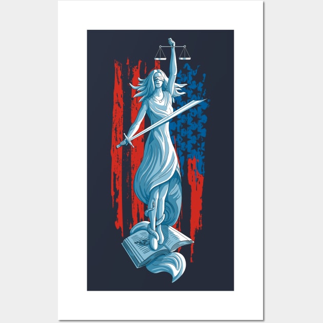 Lady Justice American Flag Wall Art by Doodl